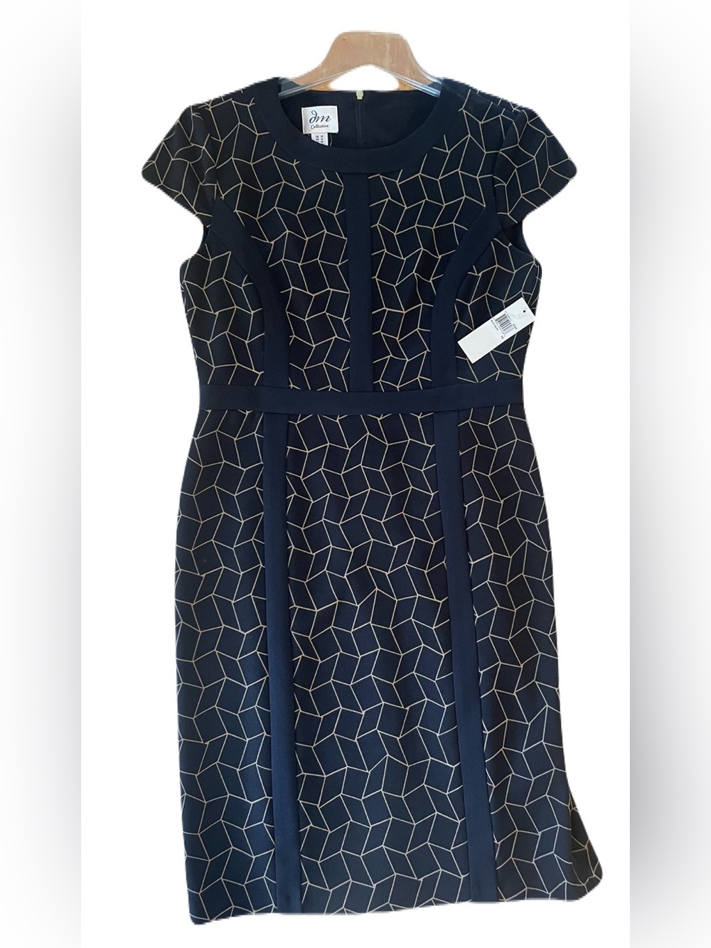 SD Collection Black Midi Dress with Taupe Geometric Print